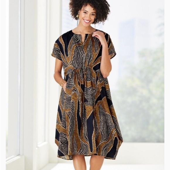 Lisa Bayne Lagenlook Block Print Cotton Dress Tunic XL XXL Plus Size - Picture 1 of 11